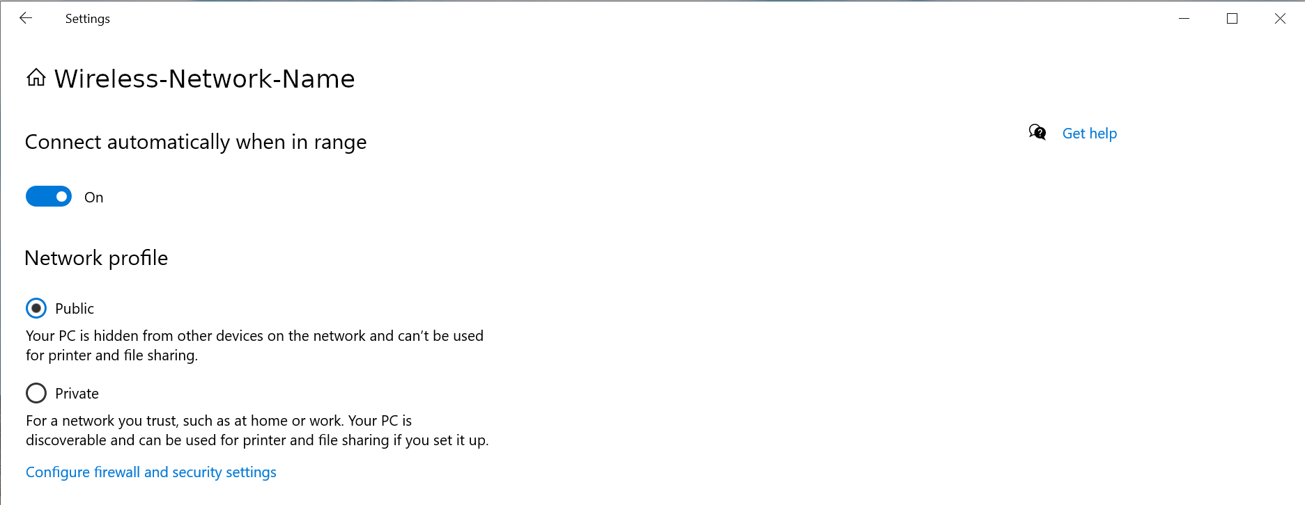 windows 10 settings network and internet wifi network profile
