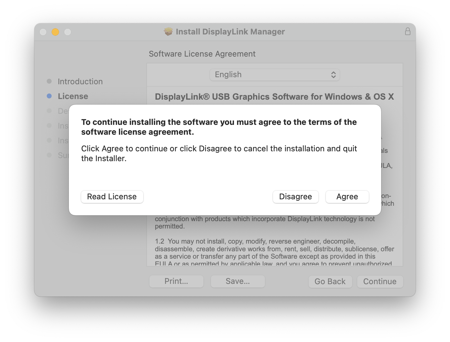 displaylink installer license agree